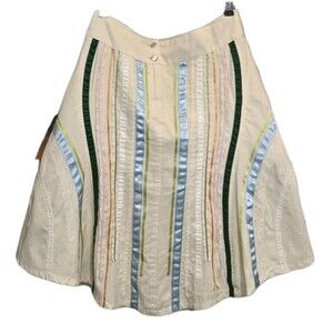 Oilily Multicolor Satin Ribbon Stripe A-Line Skirt Sz 36 / 6 Cotton Silk Y2K